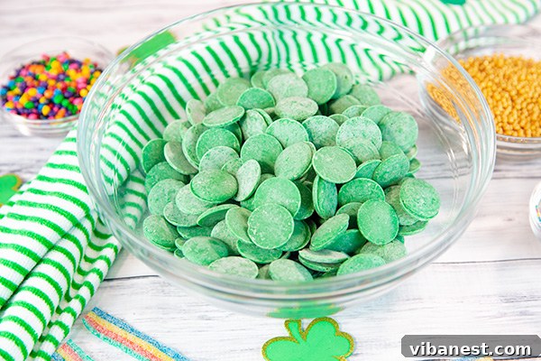 lucky-leprechaun-bark-4.jpg Various St. Patrick's Day themed sprinkles and candies on Lucky Leprechaun Bark