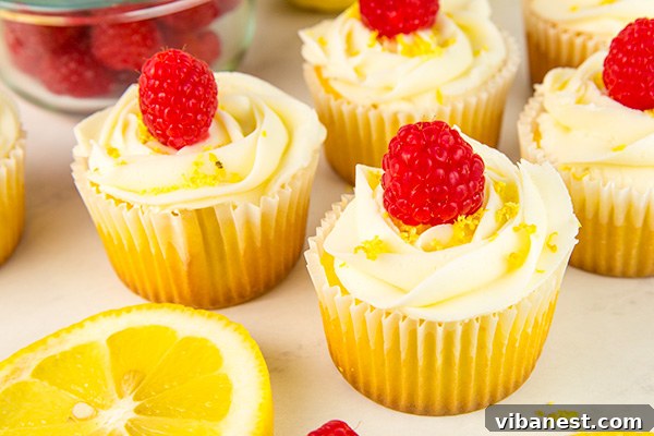 lemon-cupcakes-raspberry-jam-filling-5.jpg Decorated Lemon Cupcakes with Raspberry and Zest