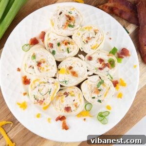 Whirls of Chicken Bacon Ranch Flavor 2 overhead of plate of chicken bacon ranch pinwheels