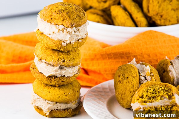 Finished pumpkin whoopie pies arranged neatly, ready to be served