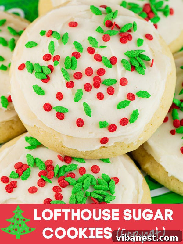 easy-christmas-sugar-cookie-recipe Close-up of a perfectly frosted Lofthouse sugar cookie adorned with festive Christmas sprinkles.