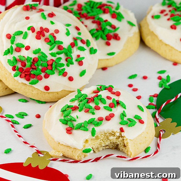 decorated-lofthouse-cookies A festive spread of Lofthouse Christmas cookies, showcasing various sprinkle designs.