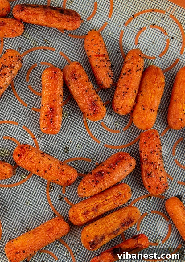 oven-roasted-baby-carrots-5.jpg A bowl filled with roasted baby carrots, ready to be served.