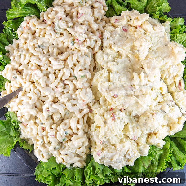 Game Day Party Side Dishes A variety of side dishes including salads, chips, and a fruit platter for a game day party