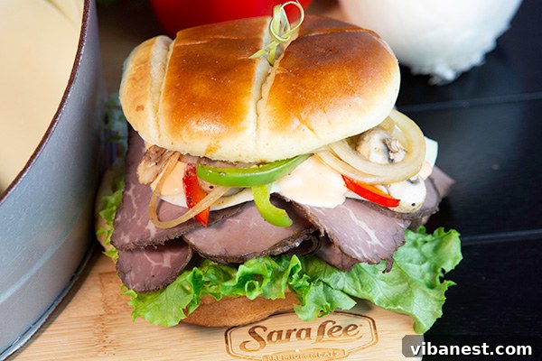 Roast Beef Sub Layers Close-up of The Victory sub sandwich ingredients