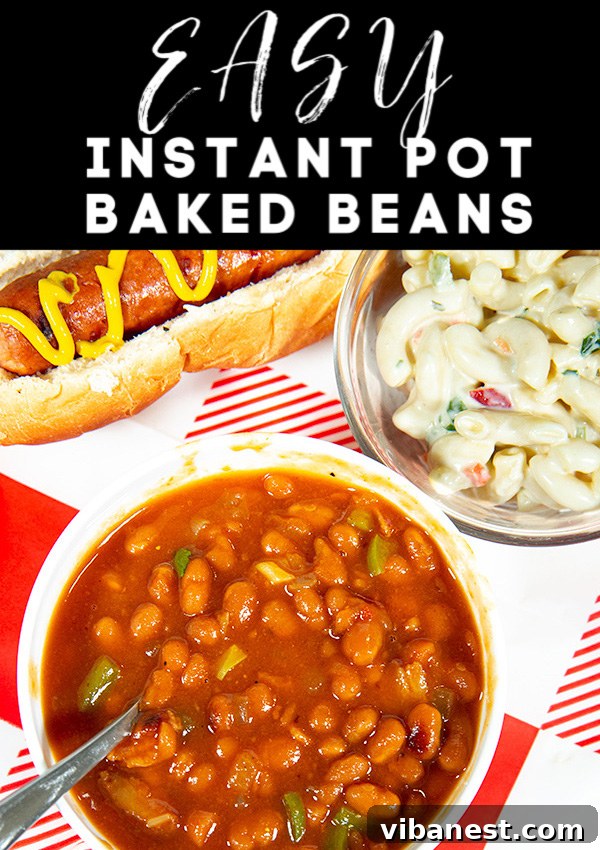 A close-up of delicious Instant Pot baked beans with bacon