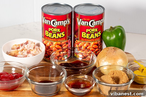 Ingredients laid out for Instant Pot baked beans