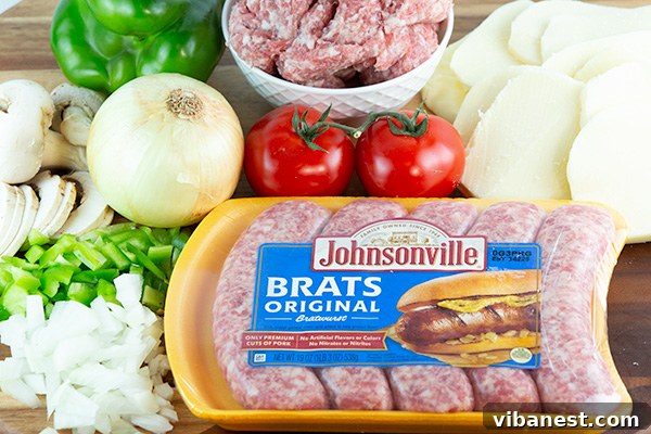 Johnsonville Brats with casings removed, ready for deep-dish pizza