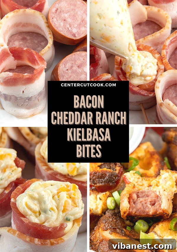air-fryer-bacon-wrapped-kielbasa-bites-6.jpg Crispy Air Fryer Bacon Wrapped Kielbasa Bites with cheddar ranch filling, ready to serve