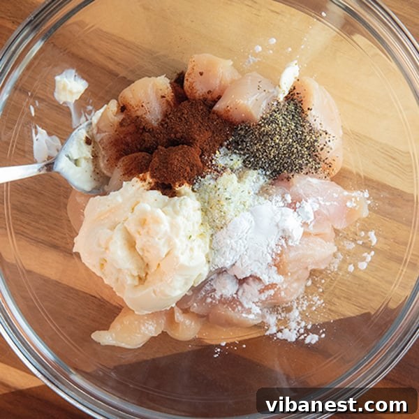 Naked Air Fryer Chicken Bites 2 bowl of ingredients for air fryer chicken bites