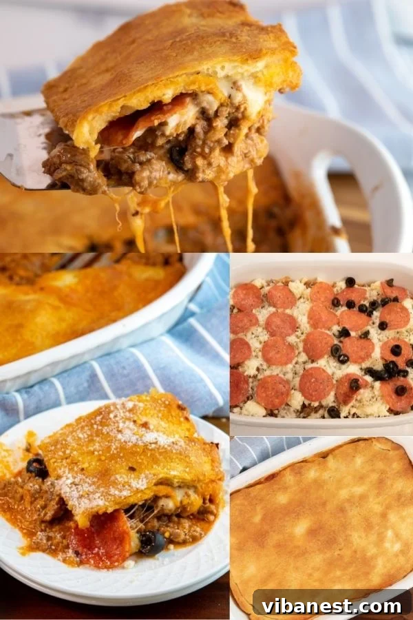 Pepperoni Pizza Casserole Ready to Serve Delicious upside down pizza casserole in a baking dish