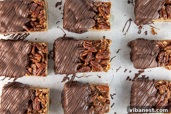 Artfully-Arranged-Pecan-Pie-Bars.jpg Assortment of Chocolate Dipped Pecan Pie Bars, some with dark chocolate drizzle, arranged artfully