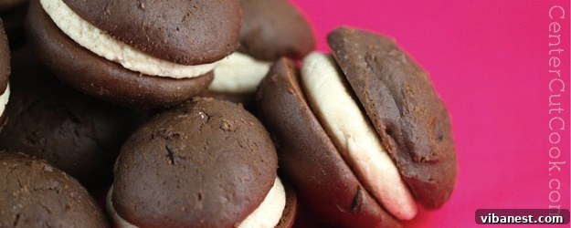 Delicious homemade Chocolate Peanut Butter Whoopie Pies arranged beautifully on a serving plate