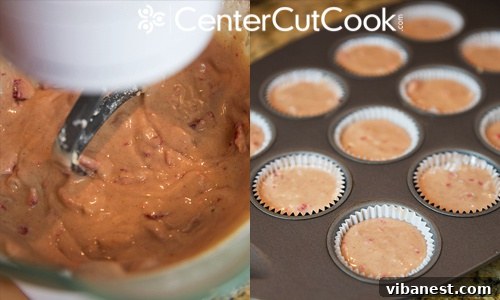 Strawberry yogurt muffin batter in a bowl, ready to be scooped.