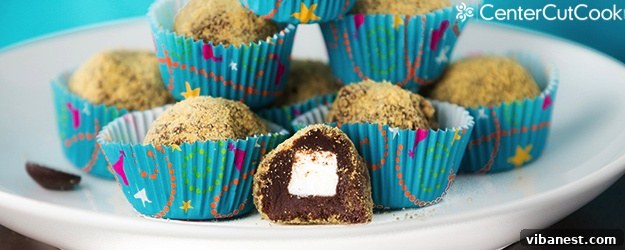 Delicious S'mores Truffles with a marshmallow center