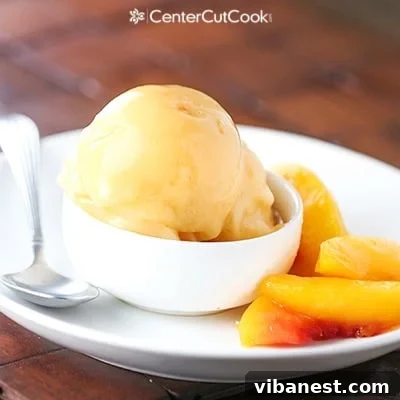 The finished Healthy Peach Ice Cream, garnished and ready to enjoy.