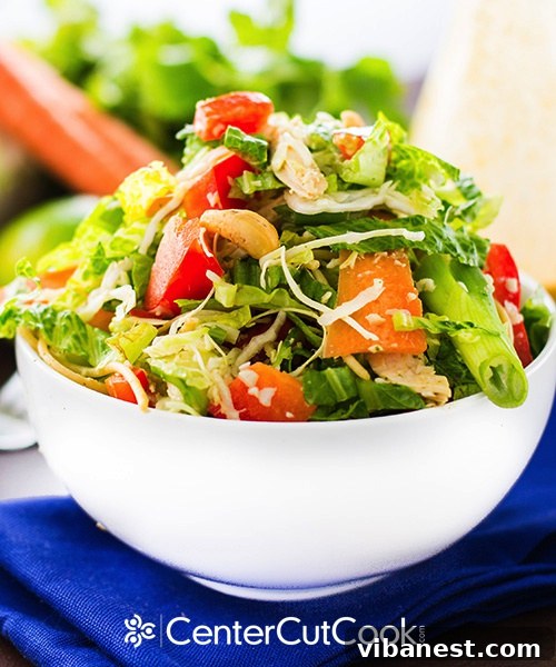 Perfectly Prepared Thai Chopped Salad Vibrantly colored Thai chopped chicken salad with fresh ingredients, demonstrating the precision slicing and chopping capabilities of a Magimix food processor.
