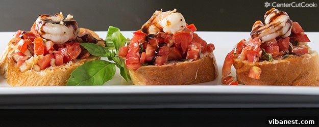 Delicious grilled shrimp bruschetta with fresh ingredients