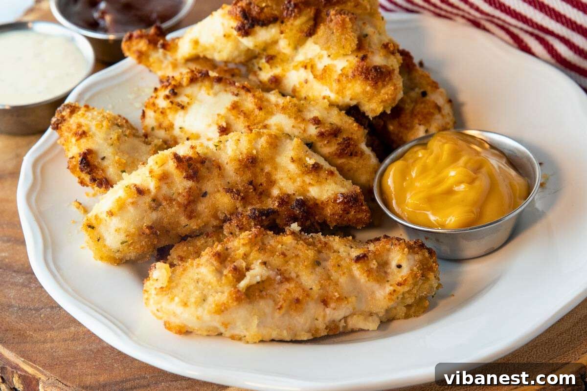 Crispy 8 Minute Air Fryer Parmesan Chicken 6 A vibrant plate of Air Fryer Parmesan Crusted Chicken served with fresh green beans and a side of creamy dipping sauce, ready to be enjoyed.