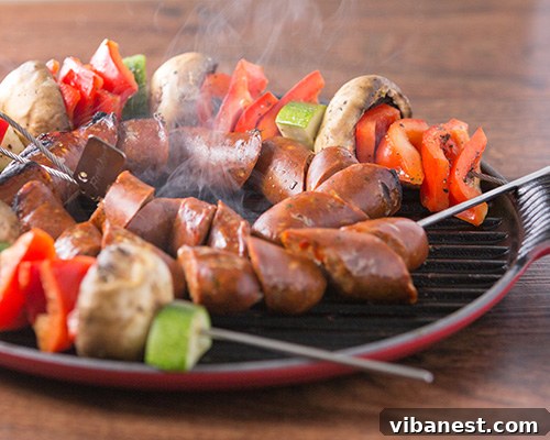 chicken sausage kabobs 4.jpg Chicken sausage kabobs cooked on an indoor grill pan