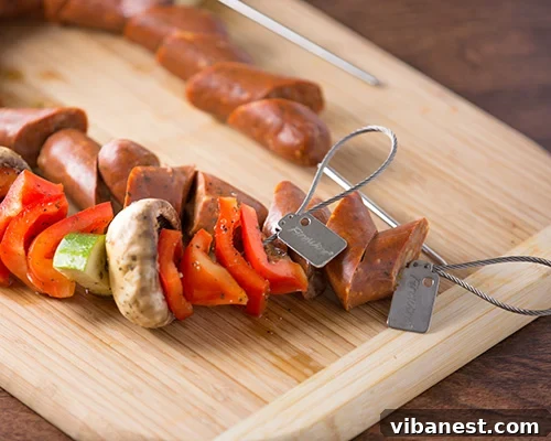 chicken sausage kabobs 3.jpg Grilled Chicken Sausage Kabobs on Le Creuset pan