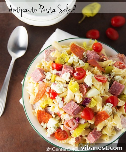 Antipasto pasta salad 3.jpg Close-up of Antipasto Pasta Salad showcasing fresh vegetables and savory meats