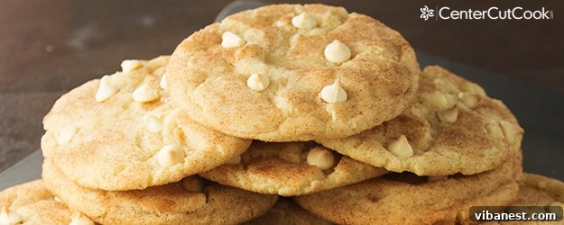 Delicious White Chocolate Chip Snickerdoodle Cookies fresh from the oven, golden brown and soft