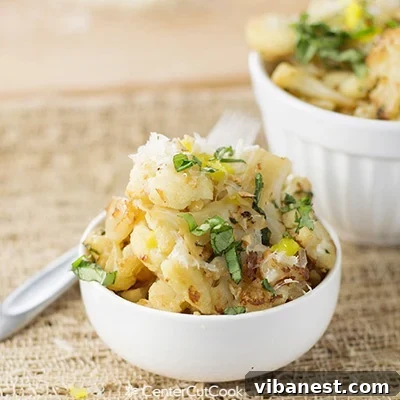 Finished Roasted Cauliflower dish with garnishes