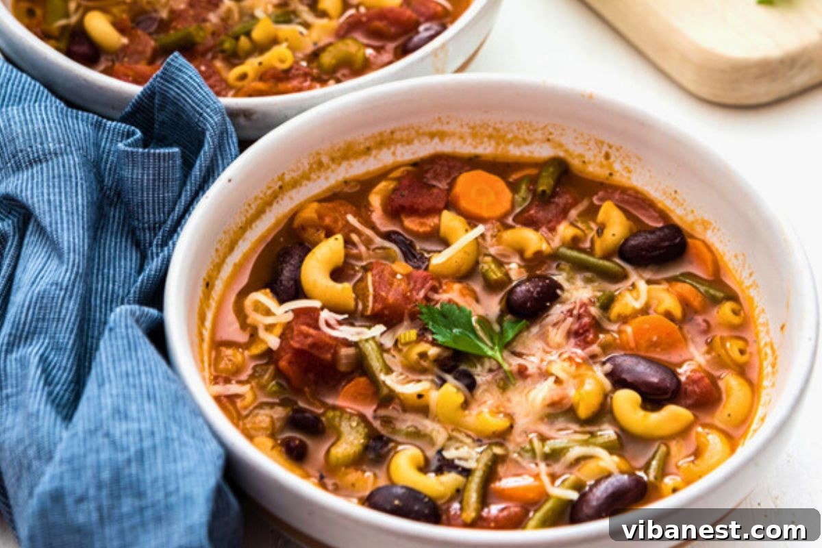 Quick and Delicious Instant Pot Minestrone 4 Close-up of a rustic bowl of minestrone soup with steam rising, ready to be enjoyed