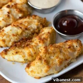 Golden Parmesan Crusted Chicken Alfredo 4 Golden brown Air Fryer Parmesan Crusted Chicken slices, showcasing a perfectly crispy coating.