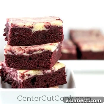 Red Velvet Brownies with Cream Cheese Swirl 2 Close-up of a Red Velvet Cream Cheese Swirl Brownie