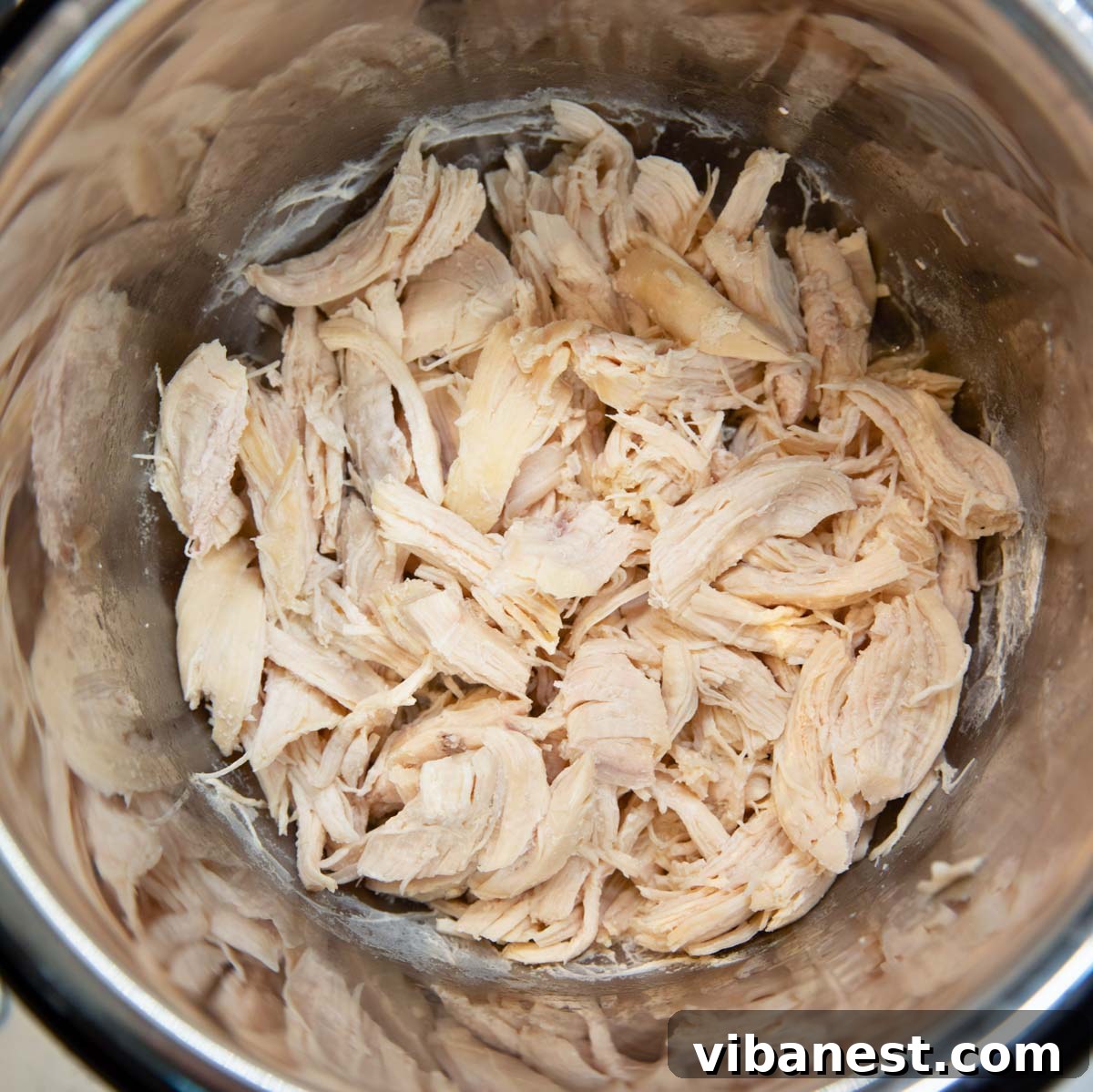 Effortless Instant Pot Pulled Chicken 4 overheat of cooked shredded chicken in an instant pot
