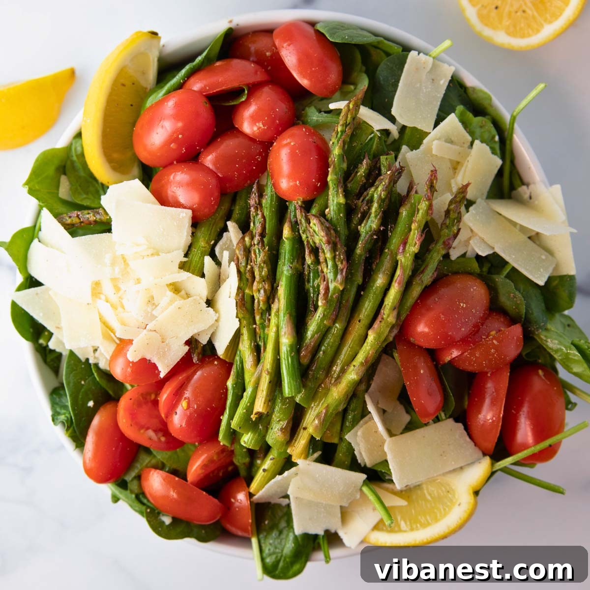 Smoky Grilled Asparagus Salad 9 An overhead view of perfectly grilled asparagus spears, seasoned and ready for a salad.