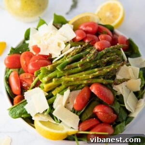 Smoky Grilled Asparagus Salad 10 A close-up of a grilled asparagus salad, beautifully plated.
