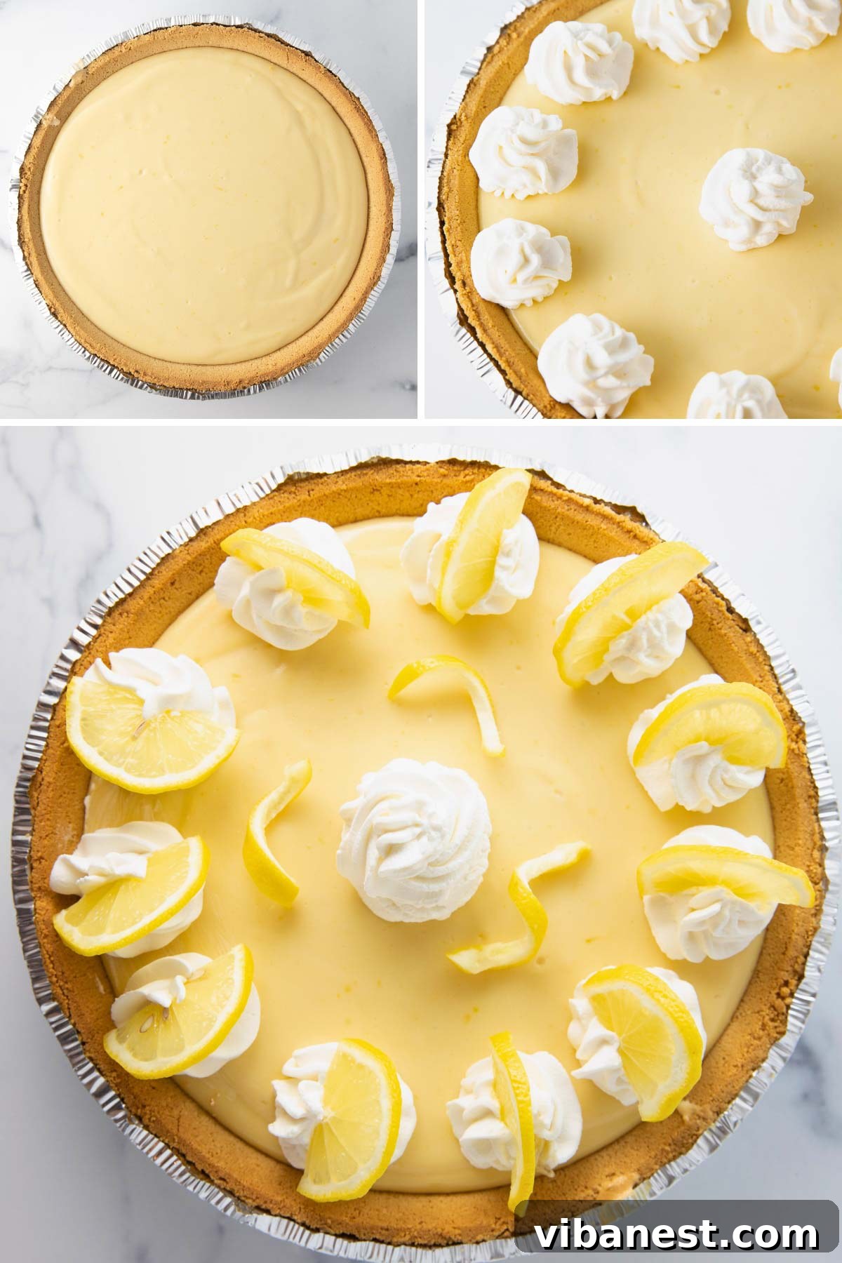 Sunshine Graham Delight 5 Slice of lemon pie topped with homemade whipped cream and a lemon slice garnish
