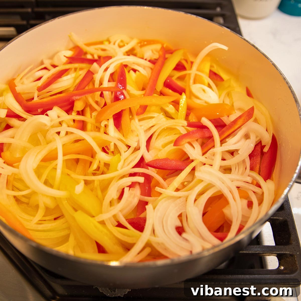 Sizzling Fajita Vegetables 5 skillet of fajita veggies