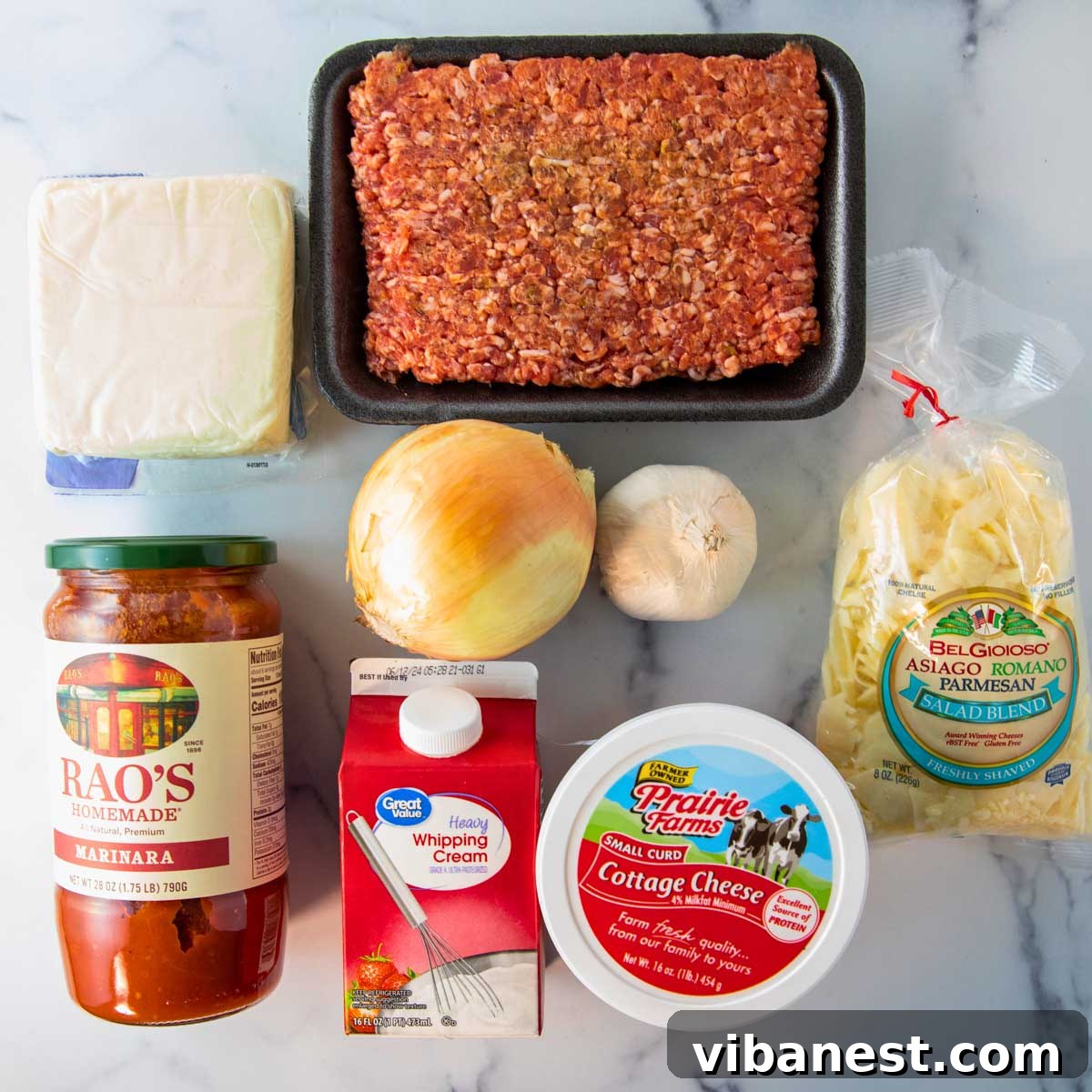 Olive Garden Style Baked Ziti 3 Olive Garden baked ziti al forno ingredients, showcasing fresh produce and cheeses