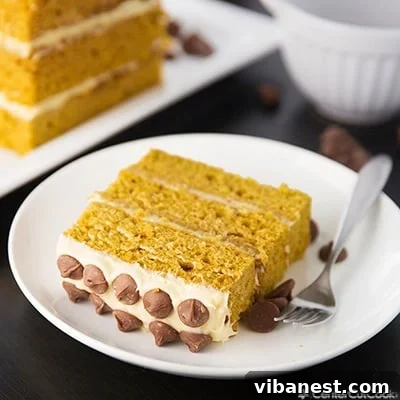 pumpkin layer cake 2.jpg A slice of Pumpkin Layer Cake with rich cream cheese frosting