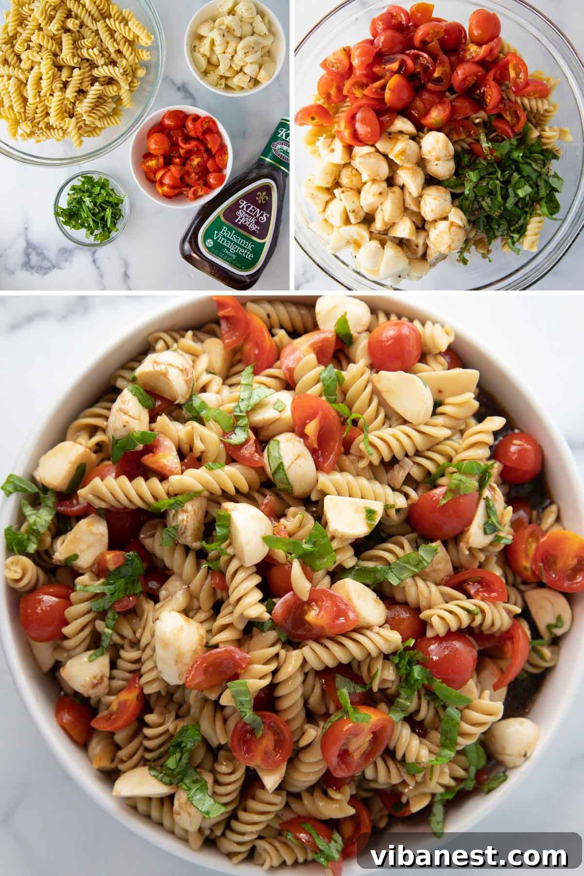 Garden Fresh Caprese Pasta Salad 3 caprese pasta salad ingredients laid out
