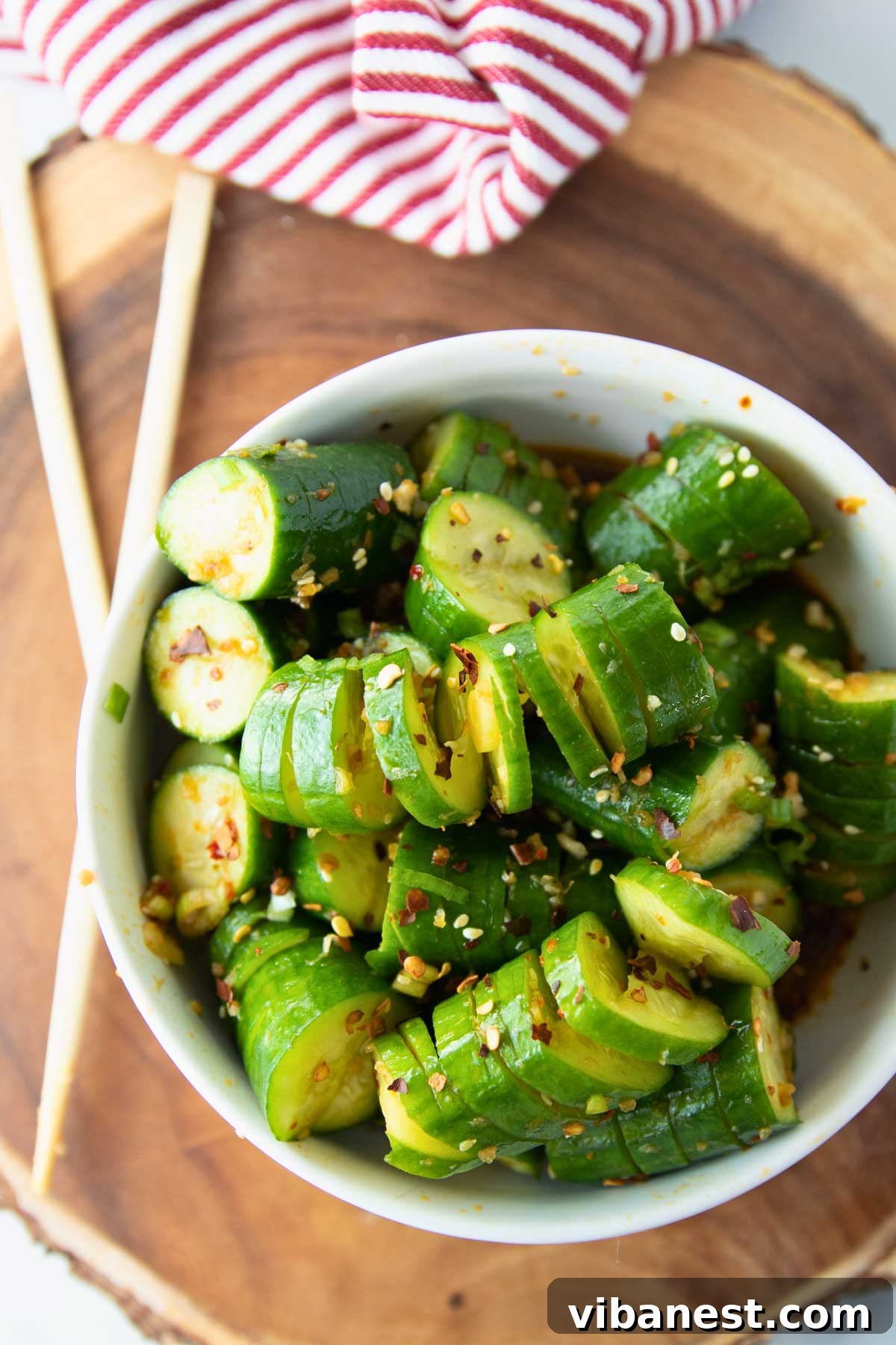 Cucumber Ribbons Salad 8 bowl of spiral cucumber salad with asian dressing.