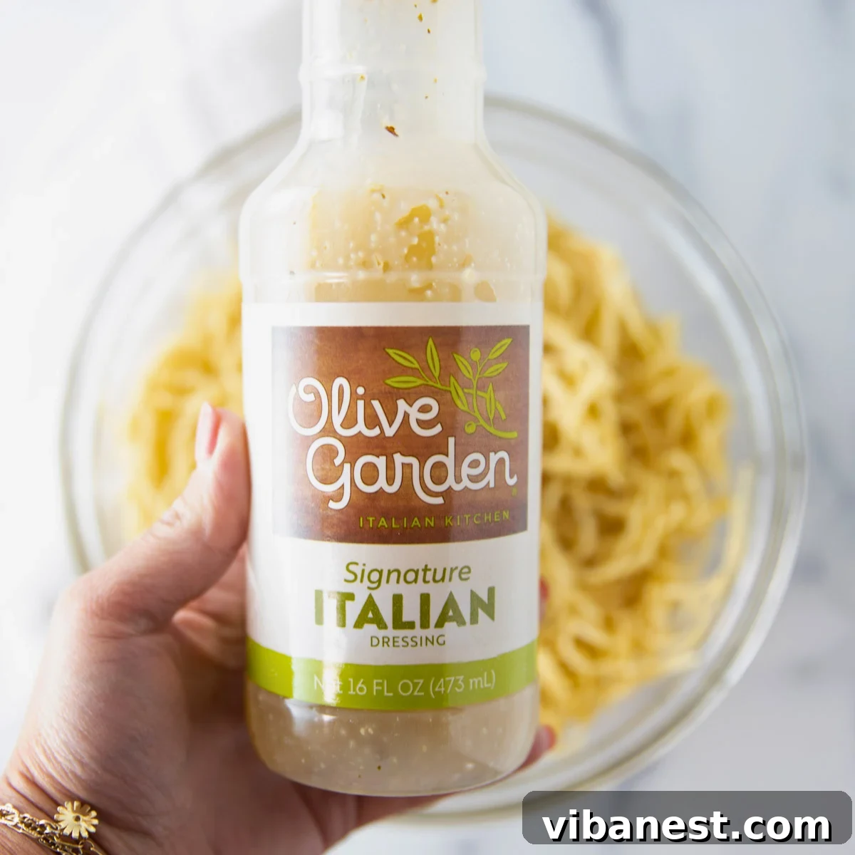 Effortless Zesty Spaghetti Salad 4 bottle of Italian salad dressing