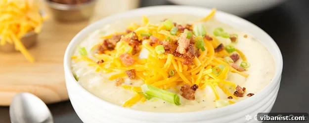 loaded baked potato soup.jpg Loaded baked potato soup garnished with all the toppings.