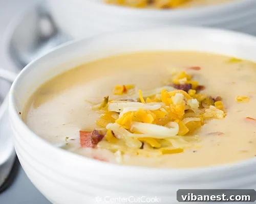 Spicy Wisconsin Cheese & Bacon Soup in a bowl, ready to be served