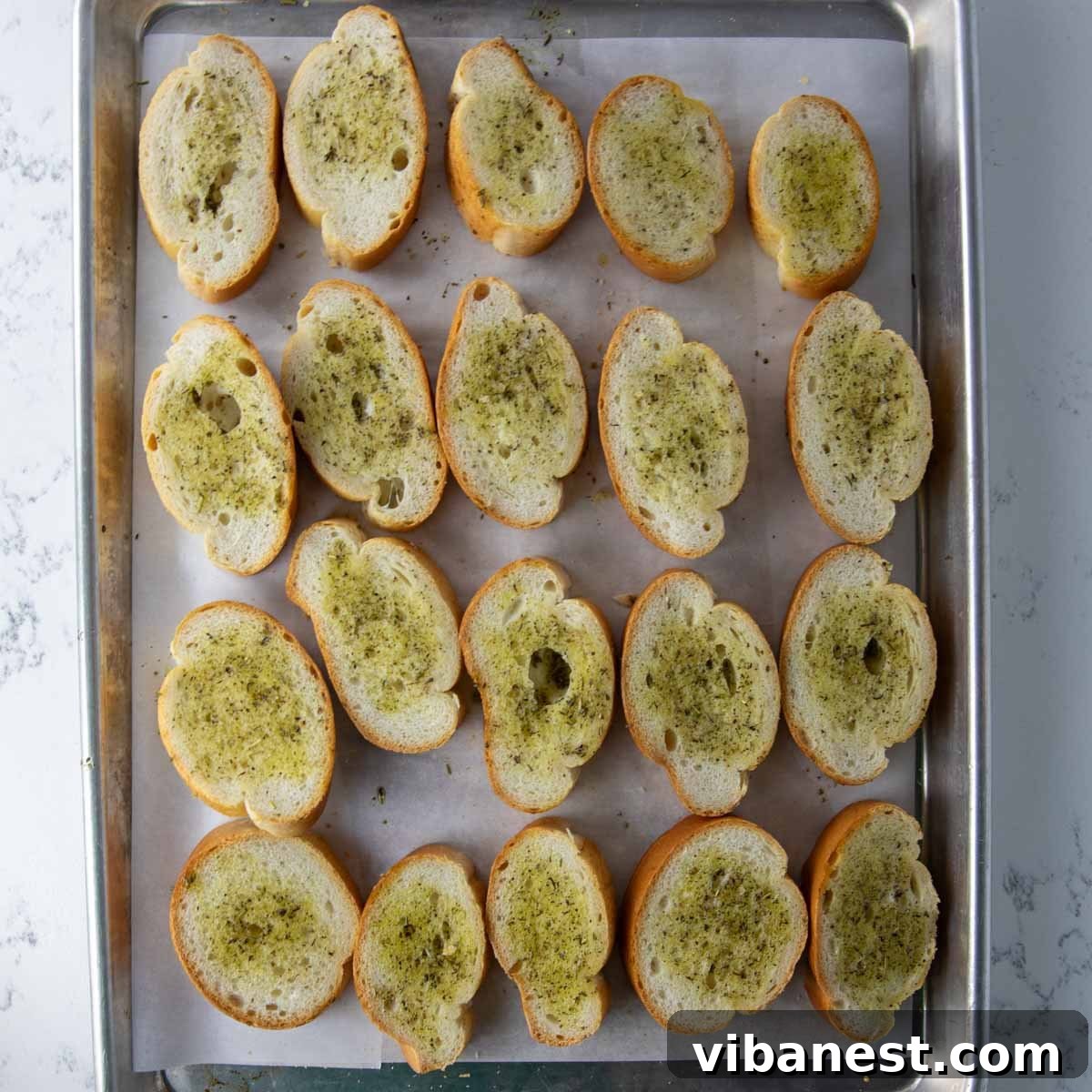 Melted Mozzarella Bruschetta 12 Toasting bread in the oven