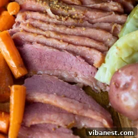 Delicious oven-baked corned beef and cabbage, a hearty and comforting meal.
