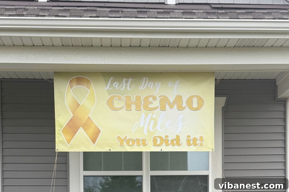 Friday Five: August 8, 2025 11 A banner celebrating 'Last Day of Chemo' for Miles, adorned with balloons and vibrant colors.