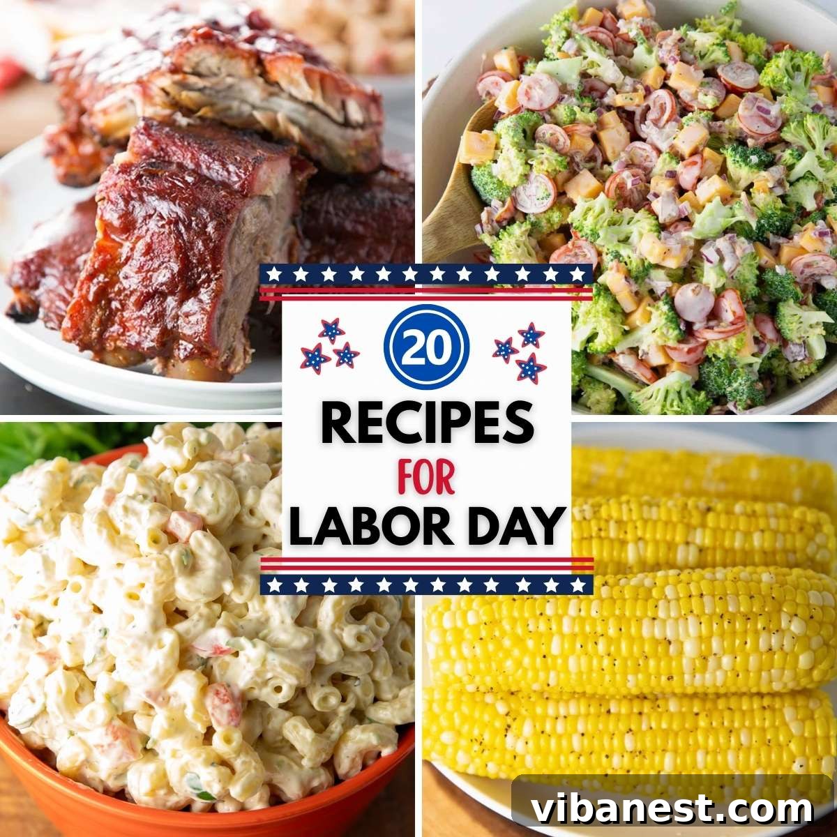 20 Stress-Free Recipes for a Relaxing Labor Day Weekend 2 A vibrant spread of delicious food, perfect for a Labor Day celebration, including grilled items, fresh salads, and sweet treats.