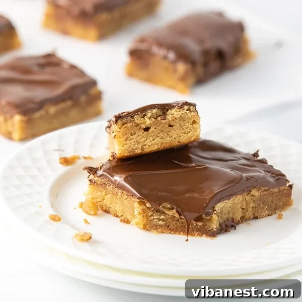 Easy Blondie Bars with Melted Chocolate Chips in a baking dish