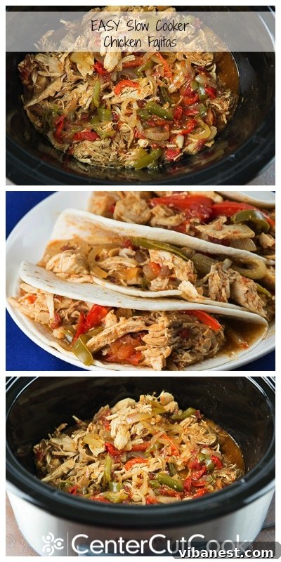 Slow Cooker Chicken Fajitas - Ingredient and Process Collage Collage of ingredients and finished slow cooker chicken fajitas, showcasing the simplicity and delicious outcome.