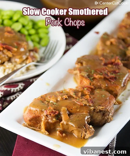 Slow Cooker Smothered Pork Chops - A Delicious One-Pot Meal Easy slow cooker pork chops with rich brown gravy and bacon bits